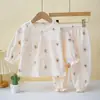 Conjunto Infantil Primavera e Verão Gaze Plissada Novo Roupa de Casa Pijama Conjunto de Roupa Externa para Bebê 1-3 Anos Estilo Princesa