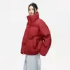 Chaqueta de Algodón con Cuero PU Escarchado Invierno Peso Pesado Cuello Alto Ropa de Abrigo para Hombres y Mujeres Engrosada Cálida Holgada Chaqueta de Cuero y Algodón Casual Chaqueta Acolchada