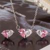 Temperamento da moda adorável joias terno rosa zircão em forma de coração brincos colar design sentido de alta qualidade luz luxo presente feminino