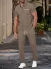Terno Masculino Casual Fashion Negócios Quatro Estações Tricotado Lapela Manga Curta Calças
