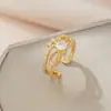 Anillo moda femenina personalidad acero de titanio no se decolora Joker lujo ligero doble capa anillo abierto alto sentido fabricantes venta al por mayor