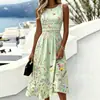 2026 Nuevo Estilo Transfronterizo Patrón Retro 3D Cuello Redondo Sin Mangas Adelgazante Dobladillo Amplio Vestido de Longitud Media Vestido Floral