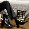 Botines de Charol de Tacón Alto para Mujer 2025 Otoño e Invierno Estilo Nuevo Botas Delgadas de Tacón Grueso Punta Fina Estilo Británico A media pantorrilla Botas Martin Adelgazantes