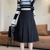 Saia midi feminina de mistura de lã, coleção outono/inverno 2026, cinza, novo estilo, cintura alta, afina a silhueta, corte A solto, adequada para figuras baixinhas, saia plissada