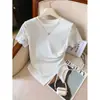Ropa europea y americana transfronteriza para mujer, camiseta casual de moda de estilo europeo y americano para verano, camiseta sexy elegante de encaje con cuello redondo y manga corta, corte ajustado
