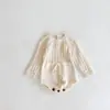 Ropa de primavera y otoño para bebé niña, de punto, con cintura hueca, manga larga, sombrero, camiseta, mono triangular, ropa de escalada