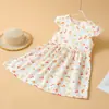 Vestido de Verano para Niñas 2026 Nuevo Estilo Estampado de Corazones Floral Pequeño y Mediano para Niños con Mangas Volantes Suave y Transpirable para Uso al Aire Libre