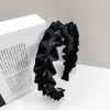 Diadema plisada de encaje satinado negro de alta gama estilo coreano para mujer, diadema alta con pedrería, accesorio para el cabello estilo socialité
