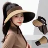 Sombrero de Sol de Goma Negra Tejido de Paja con Parte Superior Abierta para Mujer, Protección UV de Verano, Sombrero de Sol de Ala Ancha para Cubrir Todo el Rostro para Ciclismo