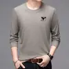 Camiseta de Manga Larga para Hombre de Algodón con Cuello Redondo Ajustada Estilo Coreano Top para Hombre Camiseta Básica Camiseta de Manga Larga para Hombre Camiseta Básica