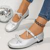 Bailarinas Retro Mary Jane con Lazo y Tacón Bajo, Slip-On, Boca Baja y Talla Grande para Comercio Exterior