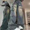 Jeans de trabalho wide leg estilo retro americano high street feminino outono novo design de cintura baixa calças soltas afuniladas moda