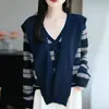 25 Novos Casacos de Lã Fina para Mulheres, Suéteres de Outono, Cardigans de Tricô com Decote em V, Xales, Tops Bordados com Letras Listradas