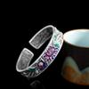 Joia de Prata Estilo Chinês com Prata Pura 9999, Pulseira Esmaltada Floral Azul Queimado Aberta para Mulheres, Elegante e Clássica