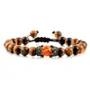 Comércio Exterior Criativo Pulseira Trançada Dupla Face Coroa Âmbar Sintético Pedra Olho de Tigre Pulseira com Contas Pulseira de Corda de Mão Pedra Vulcânica