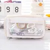 Estojo de Lápis Dupla Camada Estilo Coreano Simples Grande Capacidade para Alunos do Ensino Fundamental Portátil Multifuncional com Zíper Estojo para Material de Papelaria para Exame