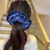 Pudding Denim ~ Cuadrado de Cuadros de Lazo Coreano Cuadrado Anillo para el Cabello Colorectal Sentido Avanzado para Mujer Adorno de Cabello Cuadrado Titular Otoño e Invierno