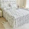 Faldón de Cama Acolchado Grueso 100% Algodón Pieza Única Estilo Princesa Borde de Encaje Cubre Cama de Algodón Puro con Borde de Falda Cubierta de Sábana Cubierta de Contorno de Cama