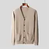 Nuevo Suéter de Lana 100% Pura para Primavera y Otoño, Suéter Chaqueta Casual de Cuello V para Hombre, Suéter Base de Lana Holgado Tejido Abierto