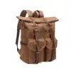 Mochila Retro Europea y Americana Impermeable de Cuero Crazy Horse y Lona Mochila de Lona Retro Americana Desgastada de Gran Capacidad