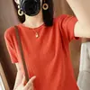 Top de Punto de Algodón Puro con Cuello Redondo y Borde Enrollado, Manga Corta, Diseño de Diamantes, Holgado, Talla Grande, Moderno y Delgado para Mujer, Primavera/Verano 2026