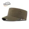Gorra Plana de Algodón Lavado para Hombre, Gorra Militar Vintage Desgastada con Hebilla de Cobre de Estrella de Cinco Puntas, Gorra de Béisbol con Visera para Sol para Exteriores de Primavera y Otoño, Versátil