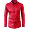 Camisa elástica para hombre de manga larga con botones de diamante, diseño de cuello de contraste, color liso, corte ajustado, ropa para hombre transfronteriza