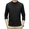 Camiseta térmica de forro polar de doble cara para hombre, otoño e invierno, cálida, de cuello medio, holgada, manga larga, camiseta base de forro polar versátil para otoño