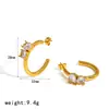 Pendientes Minimalistas Grandes en Forma de C de Acero Inoxidable Transfronterizos con un Toque de Lujo Ligero y Gama Alta, Incrustados con Diamantes y Circonita, Pendientes de Aro de Acero de Titanio Que No Se Desvanecen
