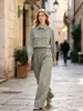 Ropa de mujer estilo europeo y americano transfronteriza marca Z ZA traje casual con mangas enrollables y blusa holgada + pantalones anchos holgados