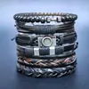 Joyería Europea y Americana de Nuevo Estilo Conjunto Combinado Trenzado Retro Pulsera de Cuero Accesorios de Cuero Simples Multicapa para Hombre