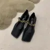 Mocasines Retro de Cuero con Cadena Metálica y Punta Cuadrada para Mujer, Nuevos Zapatos Mary Jane Versátiles de Estilo Británico 2025 para Mujer