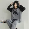 Atacado Em Estoque Algodão Manga Longa Calça Longa Pijama Feminino com Bojo no Peito, Gola Redonda, Temporada de Primavera e Outono, Peça Única Dropshipping