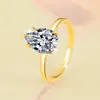 Anel de Moissanita em Forma de Gota de Pera Mais Vendido Transfronteiriço, Cravação de Anel Feminino de Cinco Garras, Banhado a Ouro 18K, Anel de Joia Simples de Prata 925