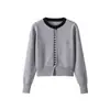 Cardigan de Tricô Colorido Contrastante Gola Redonda Estilo Coreano Feminino Outono/Inverno Engrossado Francês Doce Solto Curto Suéter para Pessoas Baixas