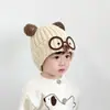 Gorro para bebé para otoño e invierno, lindo diseño de perro con gafas, gorro de lana unisex para niños, gorro de punto cálido tipo jersey, gorro con protección para orejas para niños