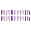 WM-67 Morado Flash Fantasma Puntas de Uña Largas en Forma de T Calabaza Fantasma de Dibujos Animados de Halloween Estrella 24 Piezas Uñas Portátiles Venta al por Mayor