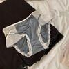 Ropa interior para niña de satén de seda chapado en oro melocotón a medio cocer, pura, sexy, de talle medio y talla grande, briefs de cadera para mujer