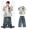 Roupas da Moda Street Dance para Crianças Jeans Largos Desgastados Terno da Moda Hip-Hop para Meninos Roupas Hip Hop para Crianças Performance Infantil