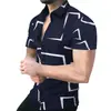 Camisa nueva para hombre de estilo transfronterizo, fresca, a rayas, impresión digital 3D, cárdigan casual hawaiano de manga corta
