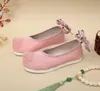 Zapatos de Lazo para Niños, Zapatos de la Dinastía Han, Color Puro Estilo Chino Disfraz Antiguo, Elegantes Zapatos de Tela Bordada para Escenario Película y Televisión, Zapatos de Mujer