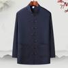 Terno Tang Masculino de Verão de Manga Comprida para Homens de Meia-Idade e Idosos Estilo Chinês Dinastia Han Chinesa Solto 60 a 70 Anos Roupas Masculinas Terno de Vovô