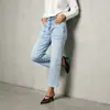 Calça jeans feminina de lavagem desgastada com bolsos frontais, perna larga, versátil, nova coleção primavera e outono para o dia a dia, confortável, tendência