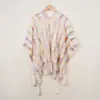 Nuevo Chal Tejido Calado Arcoíris con Abertura para Mujer Ropa de Viaje Estilo Étnico Borla Capa Grande Blusa para Habitación con Aire Acondicionado
