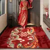 Nuevo felpudo de entrada de alta gama estilo chino en rojo para bodas y habitaciones de novia, felpudo festivo para recibidor, resistente a la suciedad y antideslizante