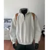 Sudadera casual estilo americano con media cremallera y cuello alto para hombre, otoño, silueta holgada de alta resistencia, chaqueta deportiva versátil para adolescentes