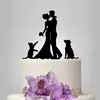 Tarjeta Insertable Única de Acrílico para Pastel de Boda de Beso Novio y Novia Decoración de Pastel Gatos y Perros Novedosos Tarjeta Insertable para Pastel