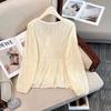 Camisa de verano con cuello en V que combina con todo, plisada, diseño de moda, temperamento, cintura adelgazante, estilo occidental, top francés que cubre el vientre