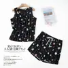 [Dropshipping/Venta al por mayor] Conjunto de pijama de verano para mujer con top de punto de algodón, estampado de dibujos animados, ropa de casa, talla grande