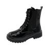 Botines Chelsea de Mujer de Caña Media con Tacón Grueso y Punta Redonda 2025 Otoño Nuevo Estilo Coreano Zapatos de Mujer de Charol Botas Martin Cómodas Venta al por Mayor